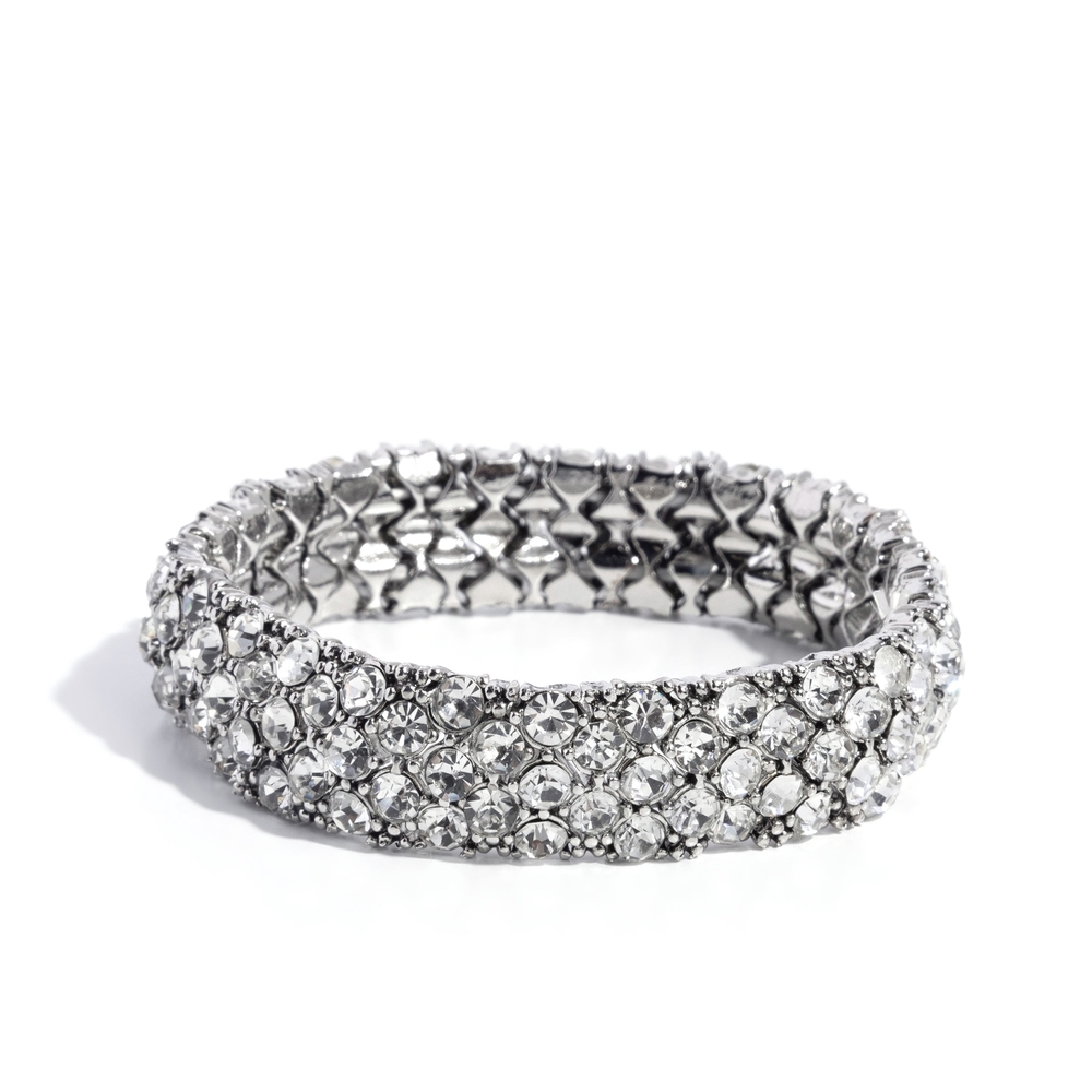 Elegant Silver Crystal Bracelet Prismatic Perspective White Bracelet Rhinestone